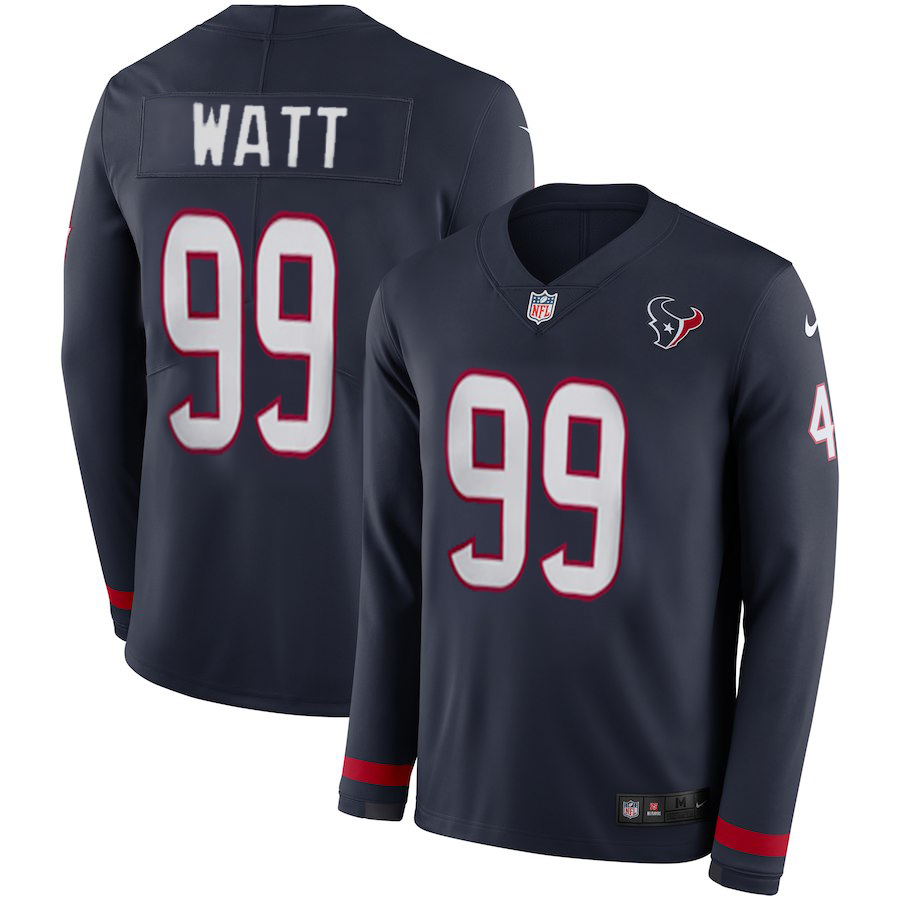 Men Houston Texans #99 Watt blue  Limited NFL Nike Therma Long Sleeve Jersey